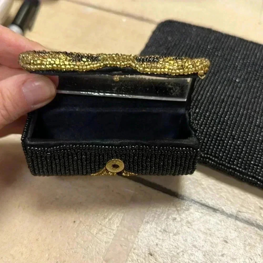 Beaded black and gold bag with matching lipstick case - Picture 6 of 7